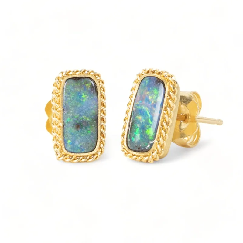 Rectangular Boulder Opal Stud Earrings