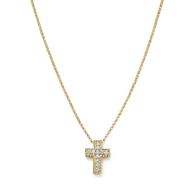 Roberto Coin New Barocco 18K Yellow Gold Diamond Cross Pendant