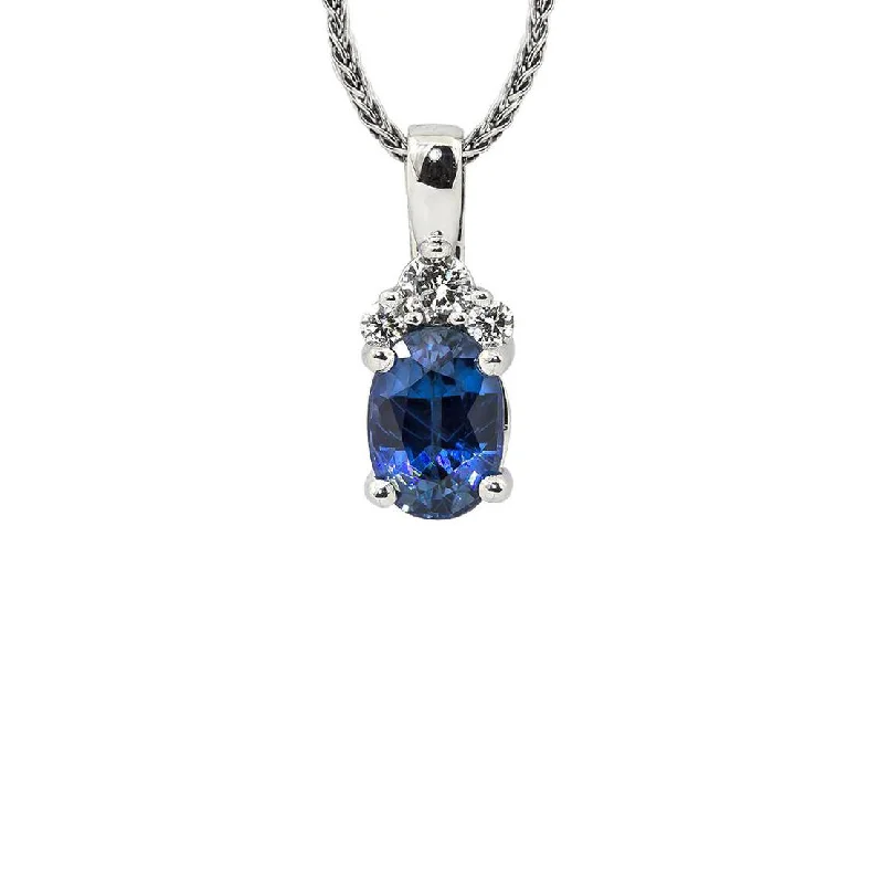 Sabel Collection 14K White Gold Oval Sapphire and Diamond Cluster Pendant