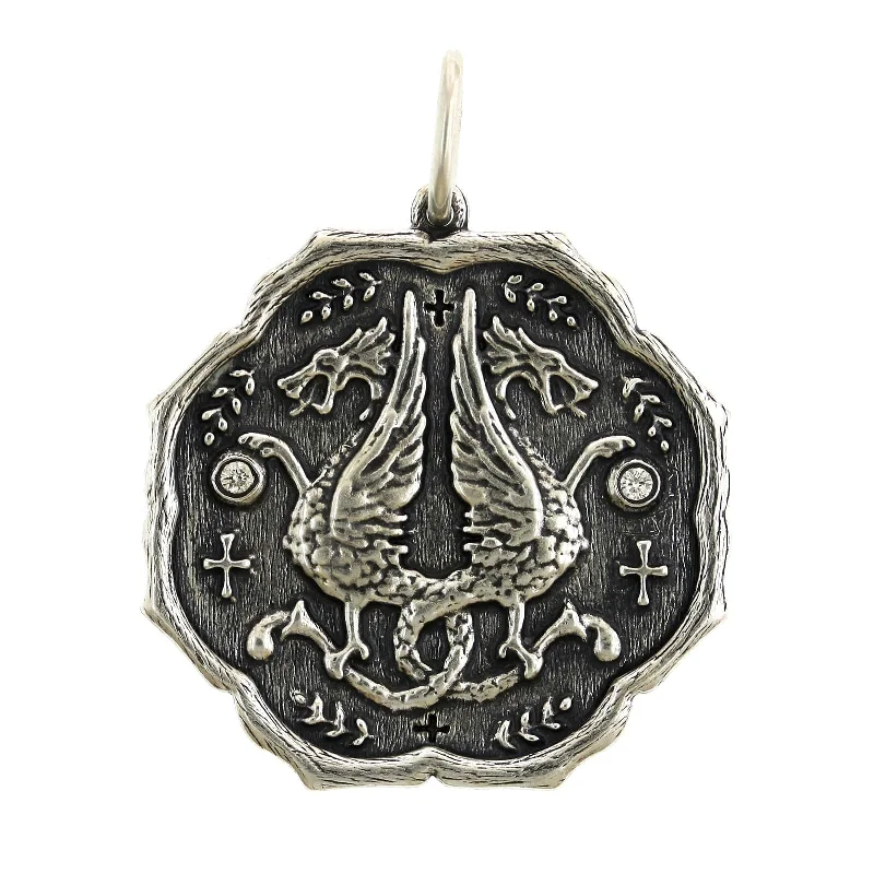 Sterling Silver Diamond Double Dragon Charm