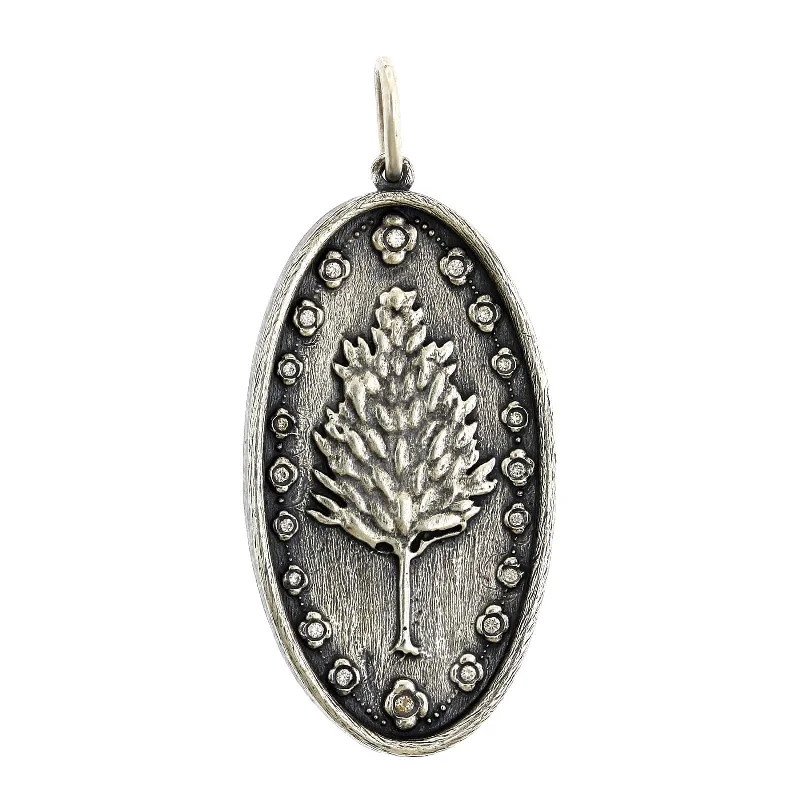 Sterling Silver Slim Tree Diamond Flower Charm