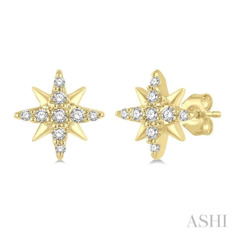 1/10 ctw Star Round Cut Diamond Petite Earring in 10K Yellow Gold