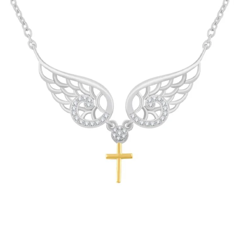 Sterling Silver 1/10 CTW Diamond 18-inch Angel Cross Pendant