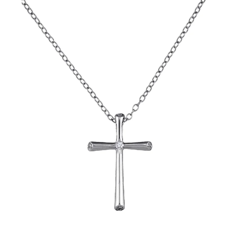 Sterling Silver Diamond 18-inch Cross Pendant