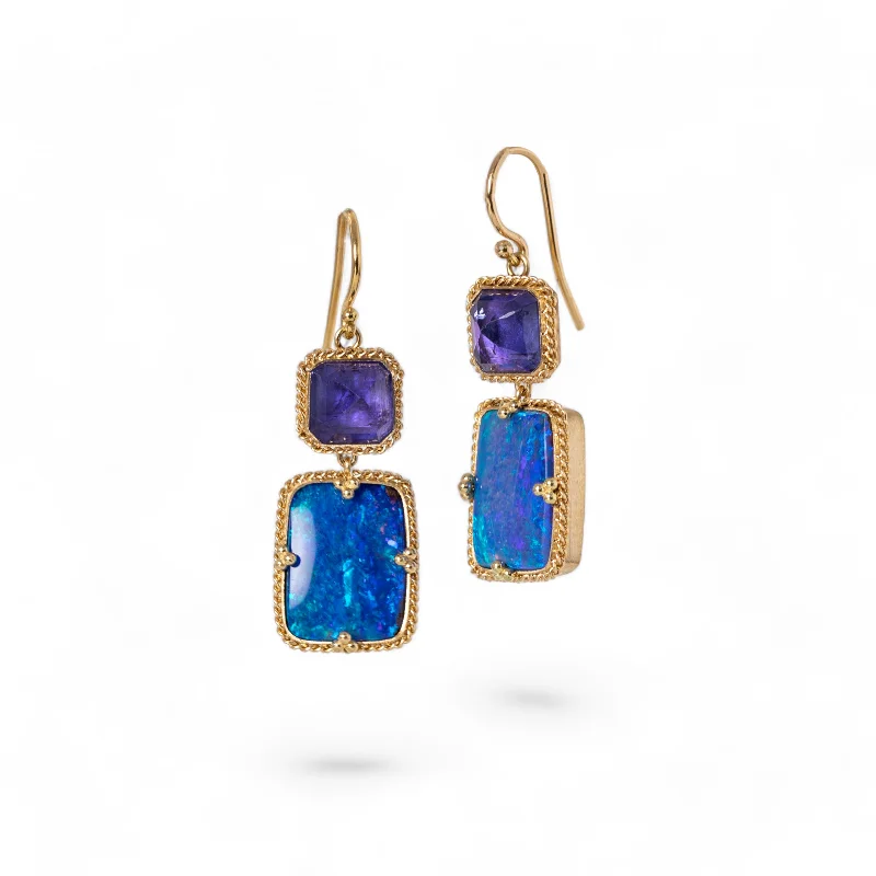 Tanzanite Boulder Opal Earrings