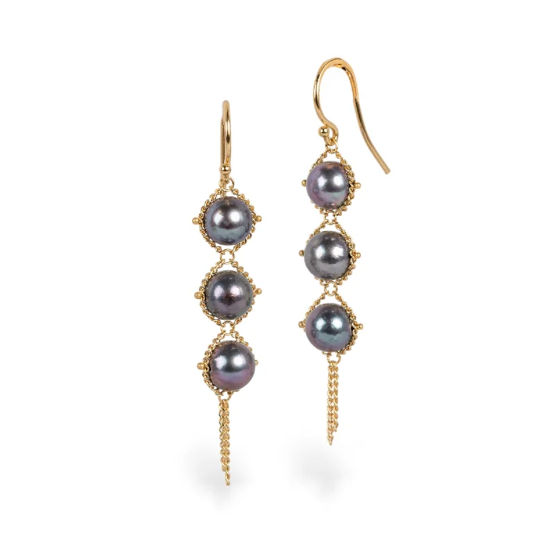 Textile Trio Earrings in Grey Akoya Pearl