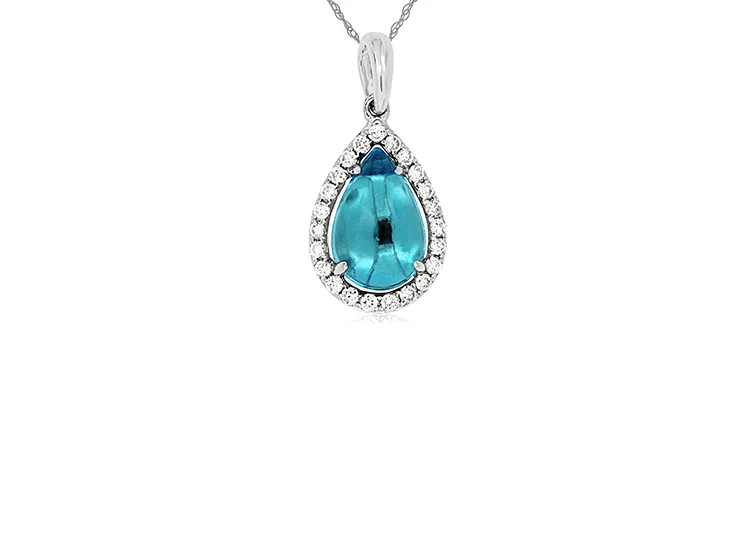 Sabel Collection White Gold Pear Blue Topaz and Diamond Pendant