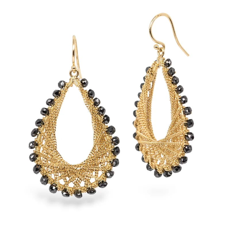 Woven Teardrop Earrings in Black Diamond