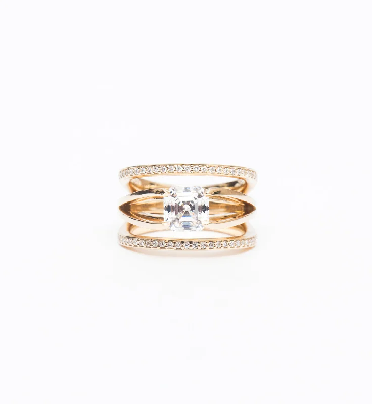 White Diamond Acute Enclose Ring, GOLD, 6