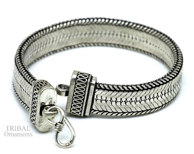 8.5" Vintage style solid 925 sterling silver handmade gorgeous wheat chain flexible bracelet wrist belt jewelry from Rajasthan India sbr249