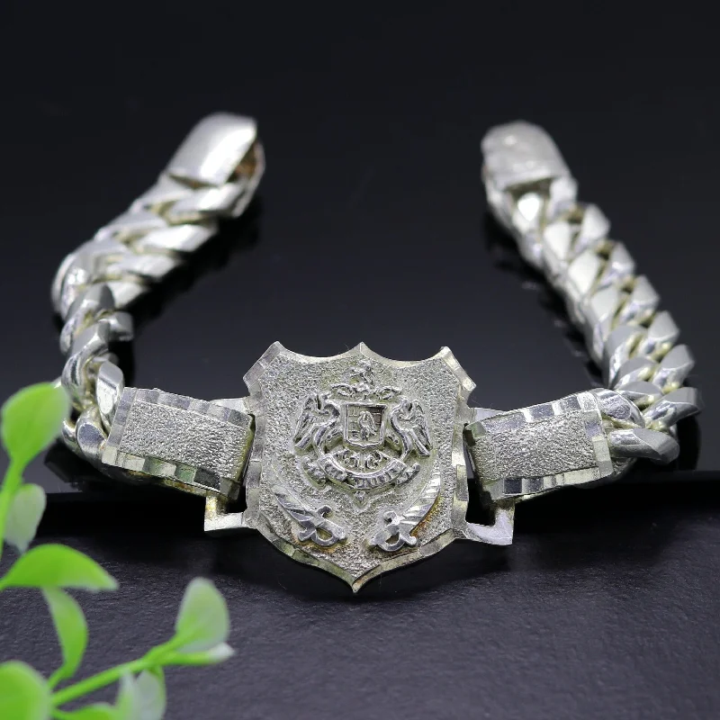 9.5" Vintage design solid 925 sterling silver handmade gorgeous Rajput 'Ranbanka Rathore' logo bracelet excellent gifting jewelry sbr154