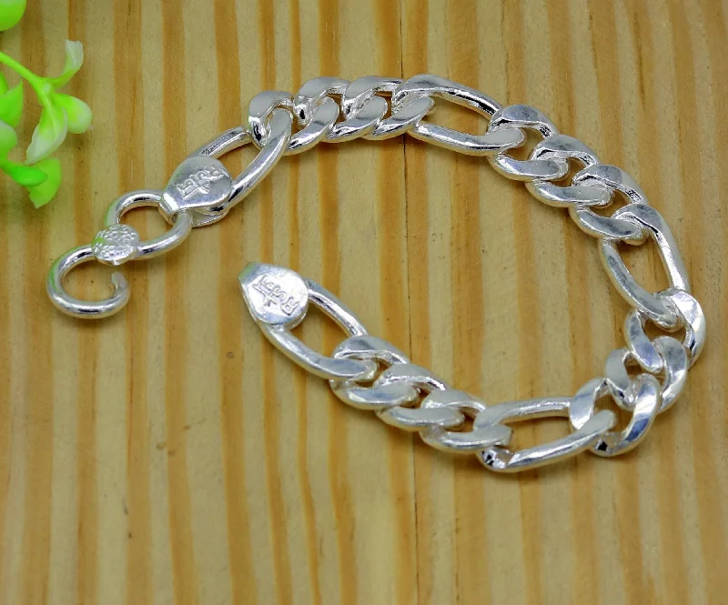 9" inches long Handmade solid silver customized Figaro chain heavy vintage design unisex bracelet, personalized gifting bracelet nsbr154