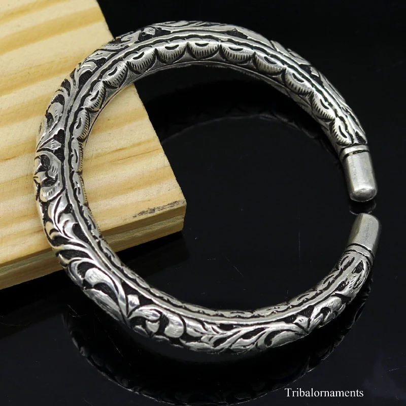 925 Sterling silver handcrafted chitai work customized oxidized stylish vintage design excellent bangle bracelet kada tribal jewelry nsk439