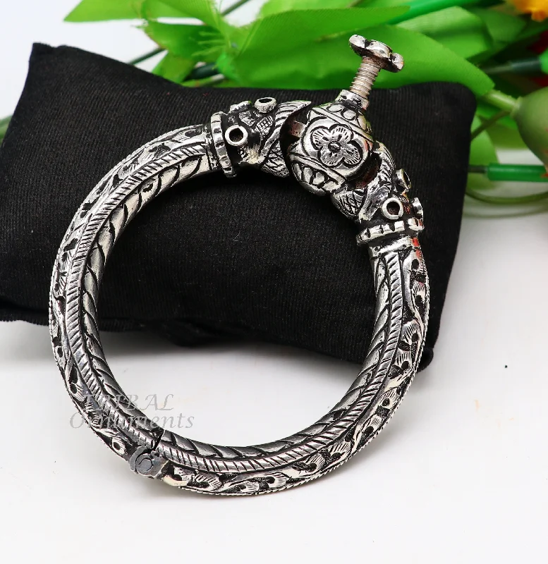 925 sterling silver handmade chitai work crocodile face fabulous handcrafted work vintage bangle bracelet kada, bridesmaid gifting nsk543