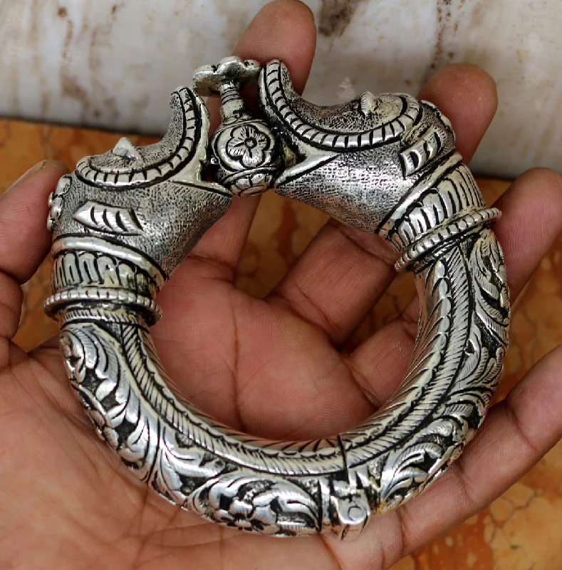 925 sterling silver handmade chitai work elephant face fabulous customized work vintage bangle bracelet kada, bridesmaid gifting nssk261