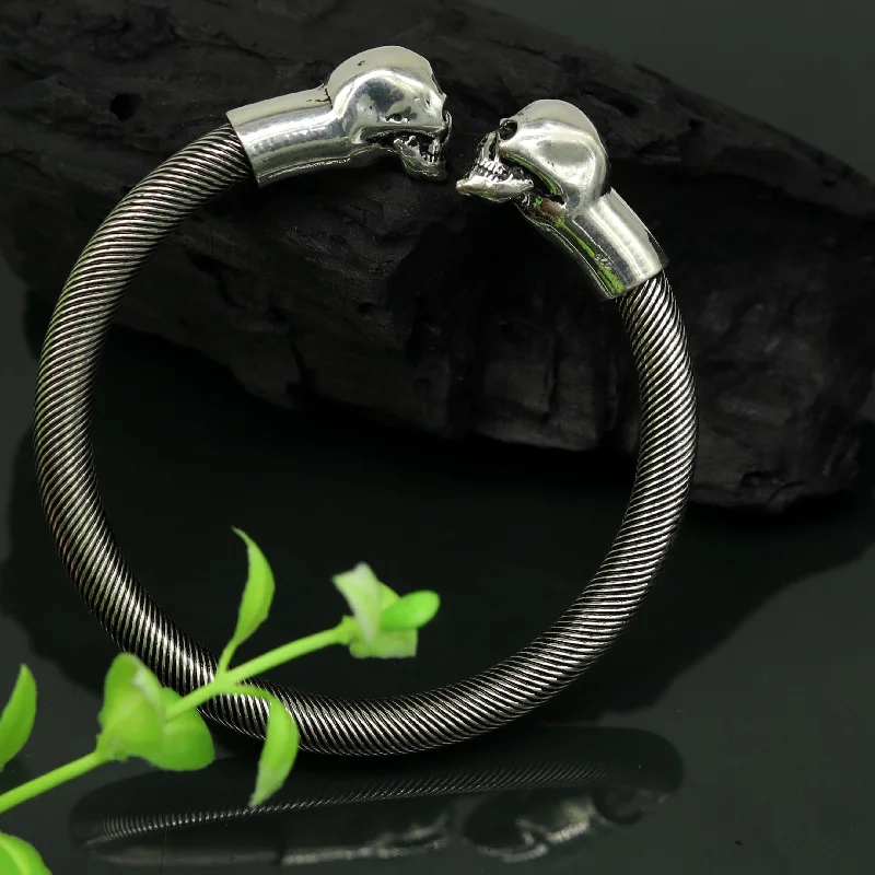 925 sterling silver handmade gorgeous hip-hop skull design bangle bracelet kada, fabulous unisex gifting personalized jewelry nssk33