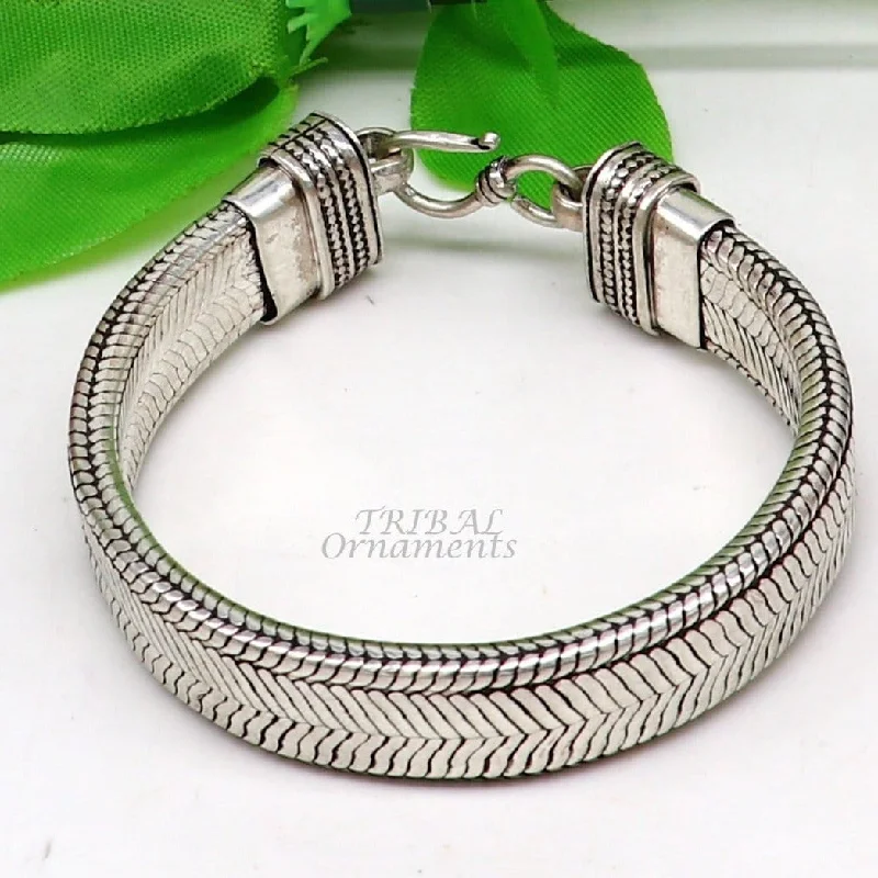 925 sterling silver handmade gorgeous vintage design solid wheat chain flexible bracelet belt unisex jewelry from Rajasthan India sbr408