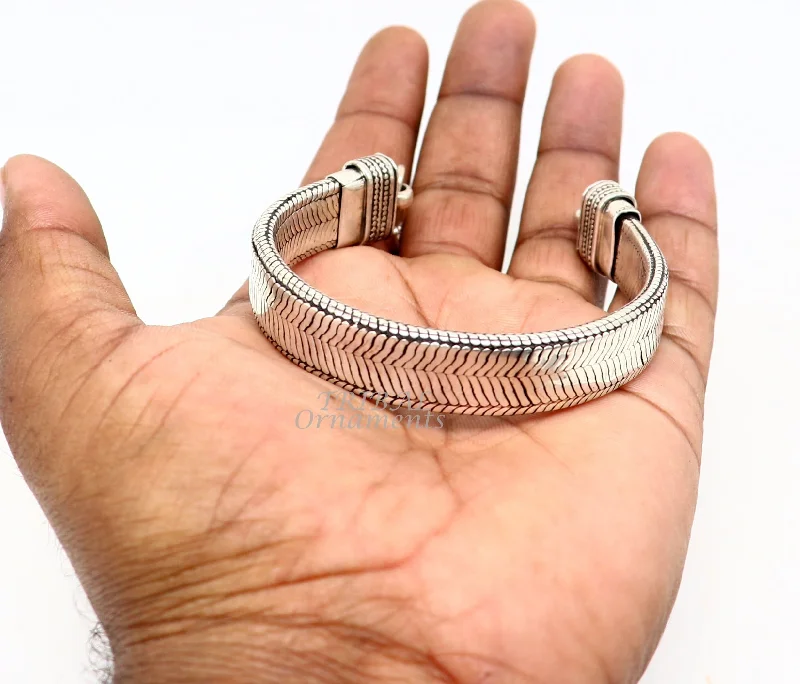 925 sterling silver handmade gorgeous vintage design solid wheat chain flexible bracelet belt unisex jewelry from Rajasthan India sbr409