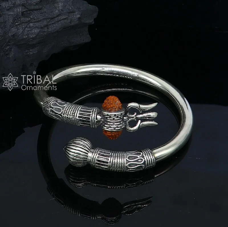 925 sterling silver idol shiva trident or trishul bangle, pretty customized Babubali bangle kada bracelet unisex designer jewelry nsk756