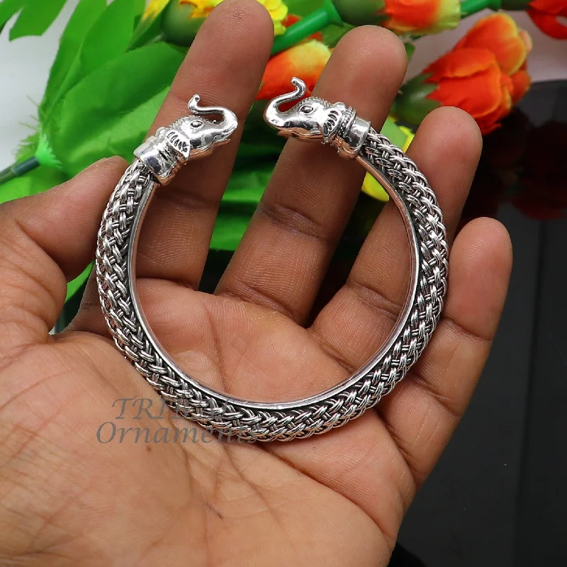 925 sterling silver traditional cultural ethnic elephant kada bangle bracelet pretty attractive tribal cuff bracelet ethnic jewelry  nsk623