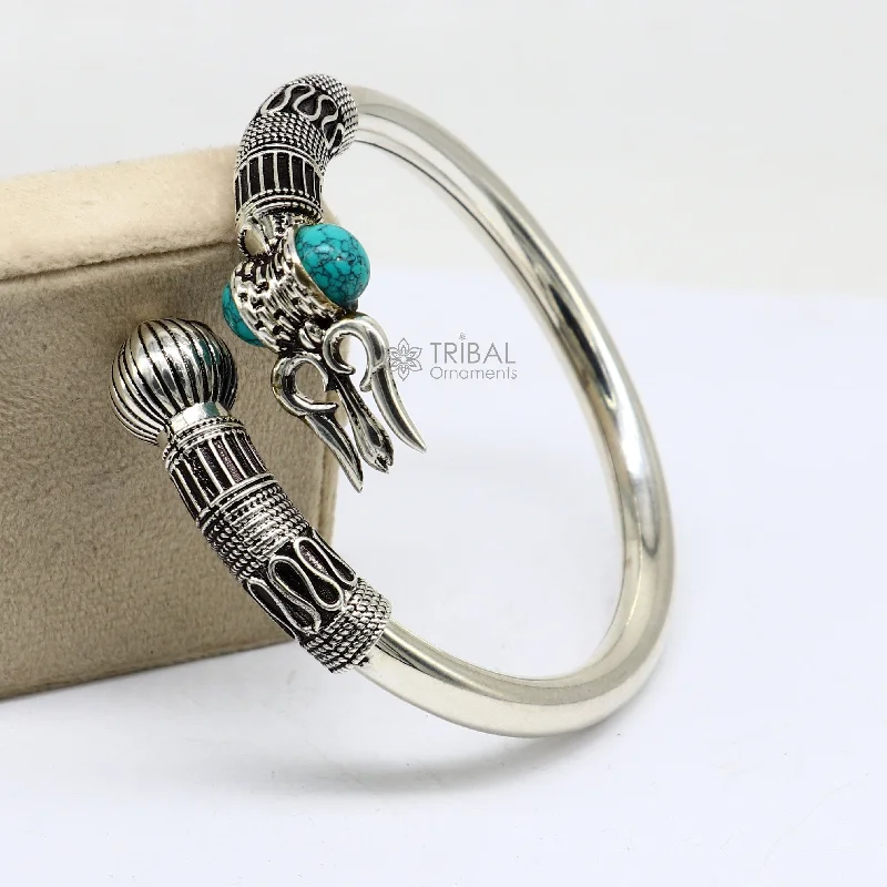 925 sterling silver Vintage design handmade lord Shiva trident kada, bahubali kada bangle Trishul bracelet jewelry turquoise kada nsk616