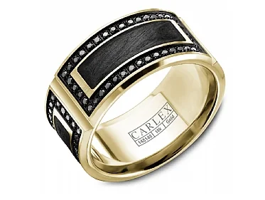 Carlex Anniversary/Eternity Wedding Ring in 14K Yellow Gold/Black Forged Carbon Fiber (0.78ctw)