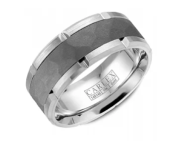 Carlex Textured 9mm Wedding Ring in 14K White Gold/Tantalum