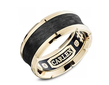 Carlex Textured Wedding Ring in 14K Yellow Gold/Black Forged Carbon Fiber (0.02ctw)