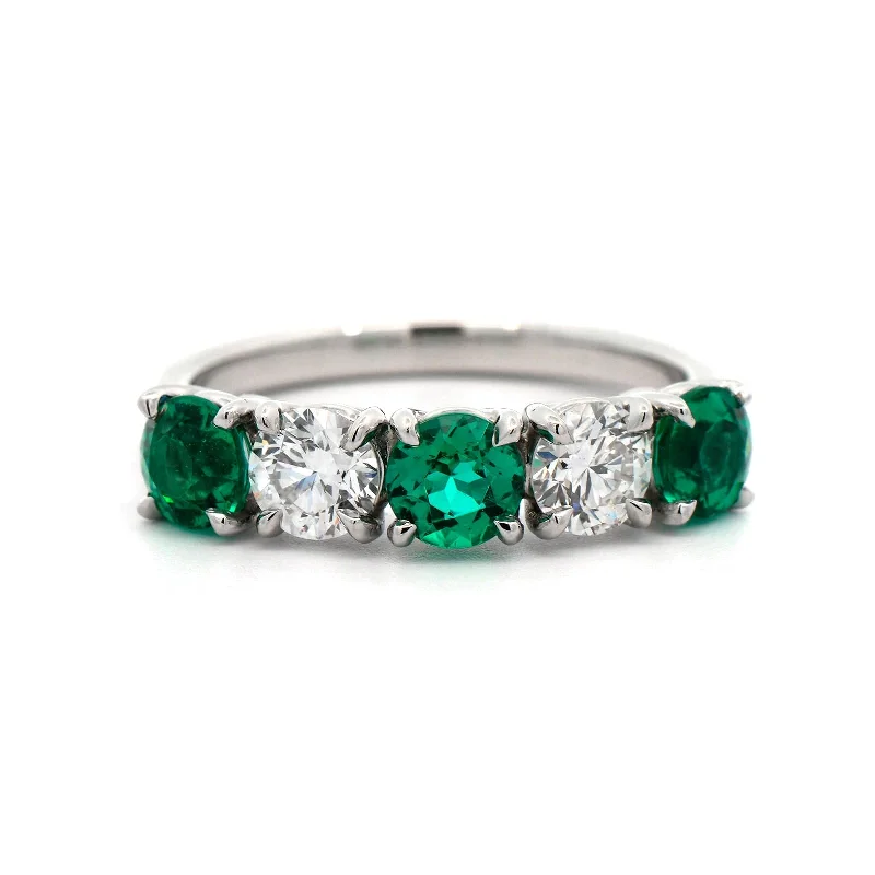 Platinum Alternating Emerald and Diamond Band