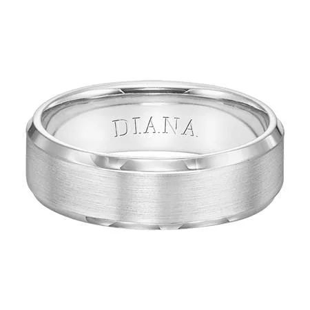 14K White Gold Satin Finished Band with Beveled Edges