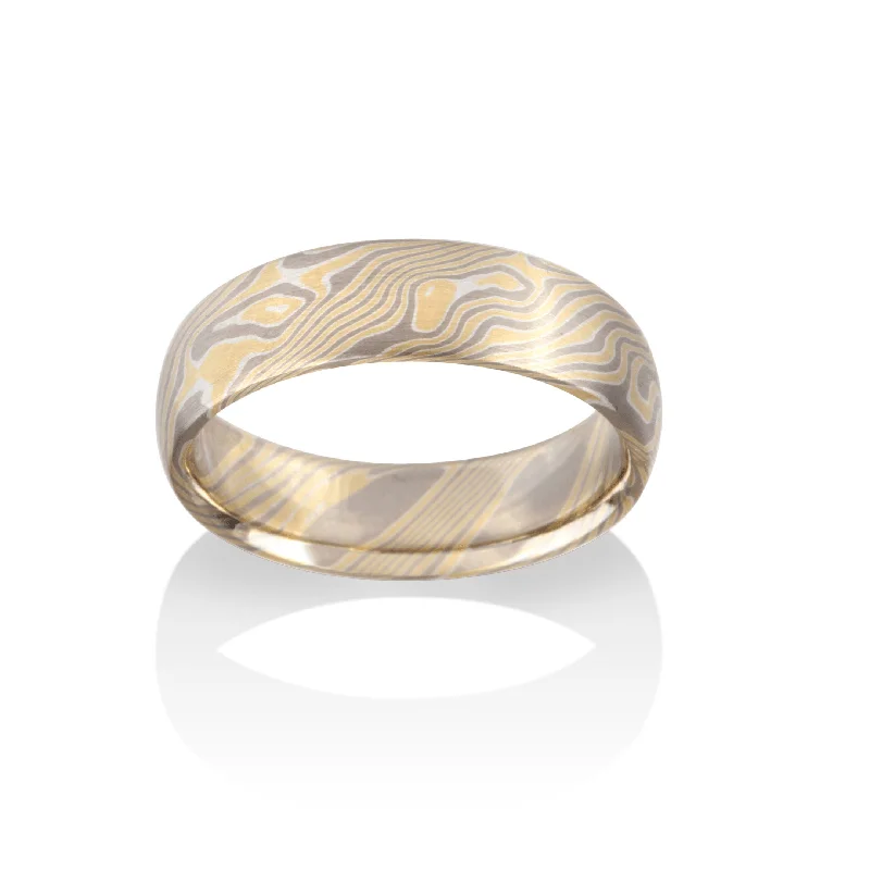 18K Yellow Gold Sterling Silver and Palladium Mokume Birch Wedding Band