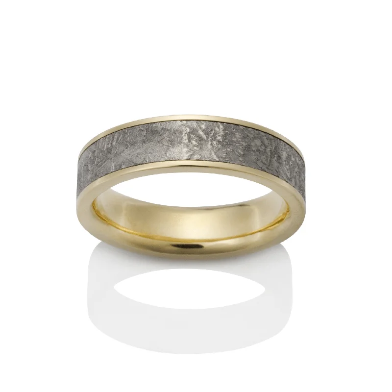 18K Yellow Gold Palladium Meteorite Wedding Band