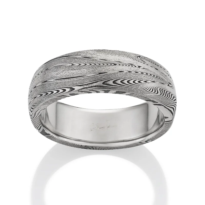 Damascus Steel and Palladium Supernova Wedding Band