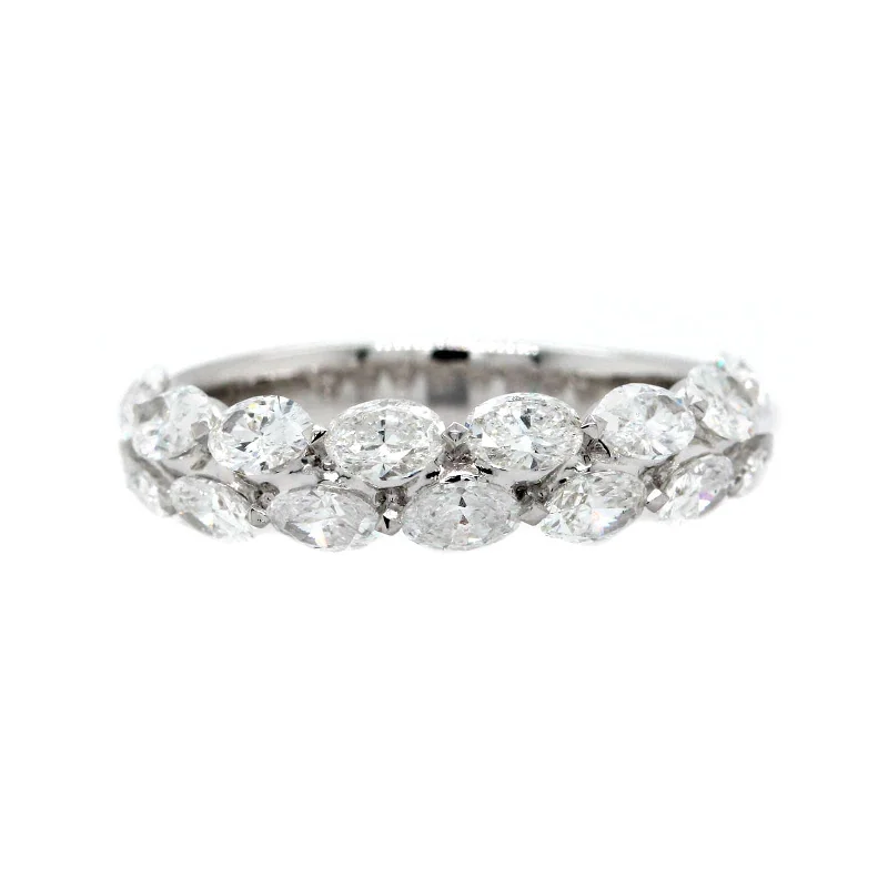 18K White Gold Shared Prong 2 Row Diamond Band