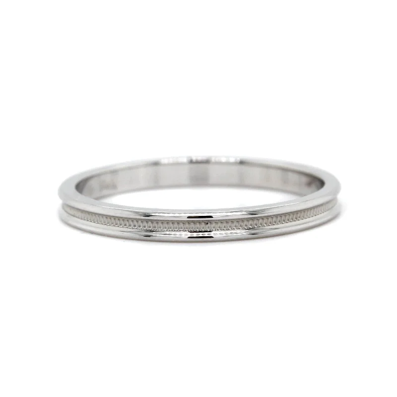 14K White Gold Recessed Milgrain Band