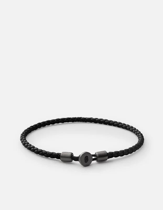 Nexus Leather Bracelet, Matte Black Rhodium