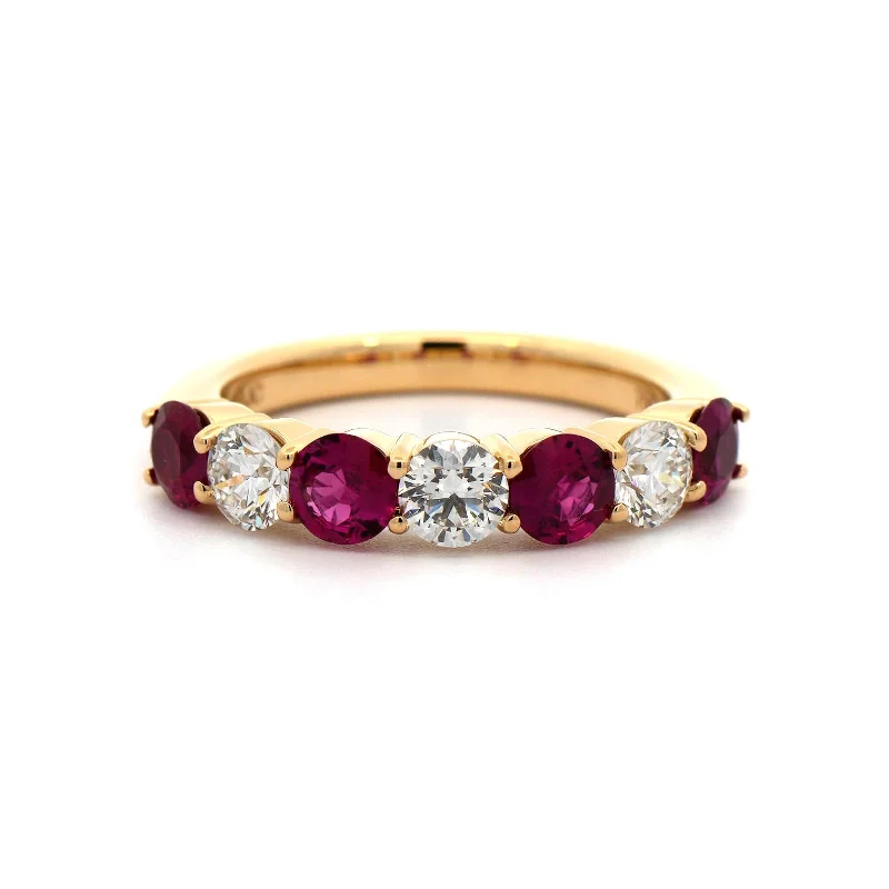 Platinum 7 Stone Alternating Diamond and Ruby Wedding Ring