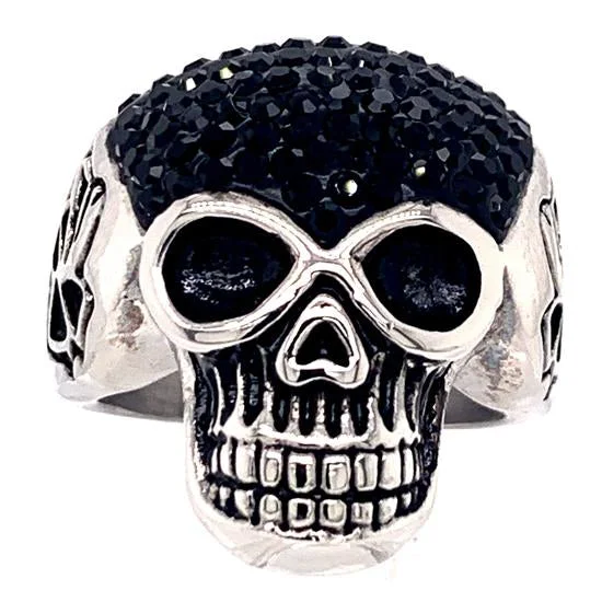 Skull With Tiny Black CZ Accents Stainless Steel Ring / SCR3107