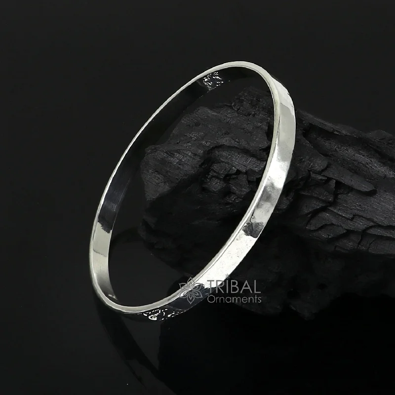 Solid flat plain design 925 sterling silver shiny bright bangle bracelet kada, excellent modern trendy fashion bangle men's or girls nsk695