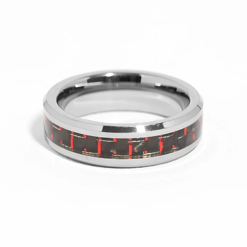 Tungsten Black & Red Pattern Center Ring / TGR1000