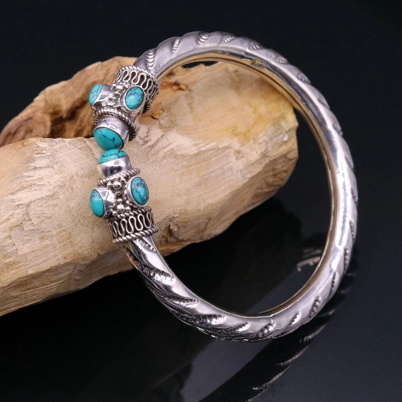 Vintage design handmade 925 sterling silver fabulous turquoise stone jadau bangle bracelet kada unisex customized jewelry from india nsk73