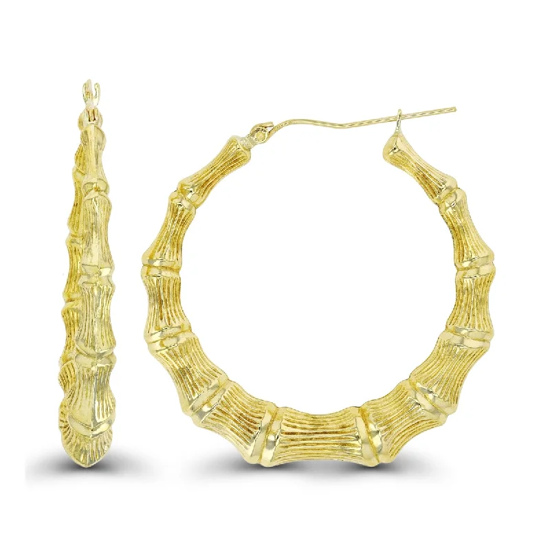 10KT Yellow Gold 43X6MM Hoop Bamboo Earrings