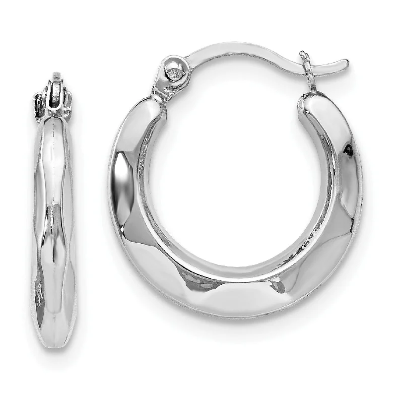 14KT White Gold 15MM Hinged Hoop Earrings