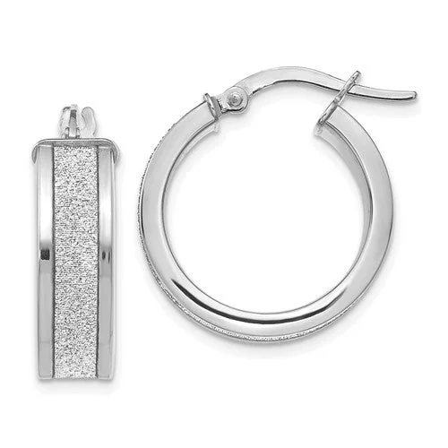 14KT White Gold 20X15MM Glitter Hoop Earrings