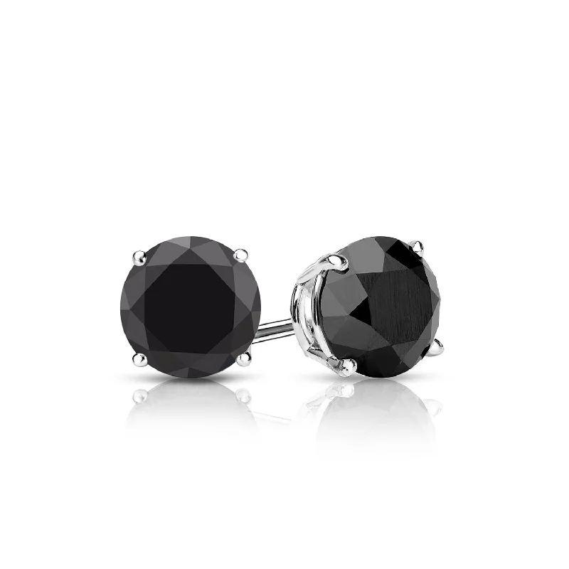 2.66 Cttw. White Gold Black Diamond Solitaire Earrings