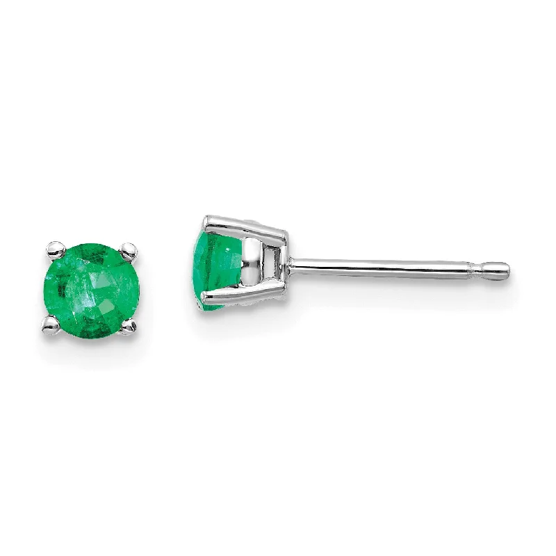 4MM Round Emerald Stud Earrings in 14KT White Gold