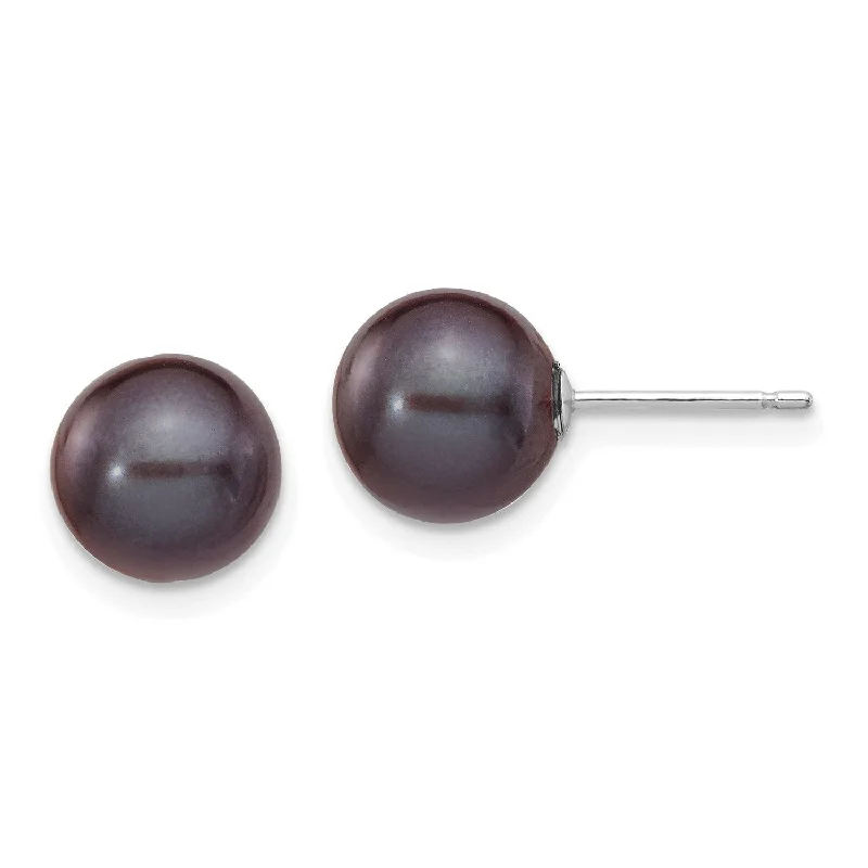 8MM Round Pearl Stud Earrings in 14KT White Gold