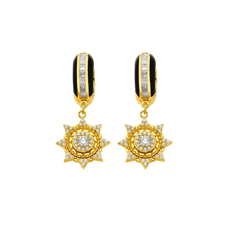 Sun Drop Diamond Hoops - Black Enamel