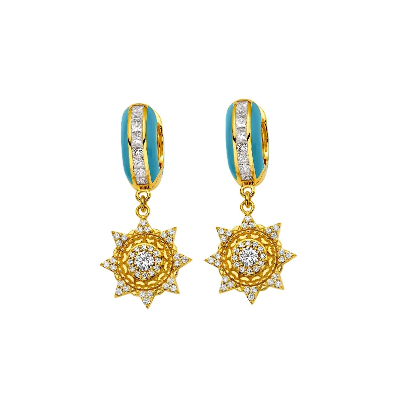 Sun Drop Diamond Hoops - Sky Blue Enamel