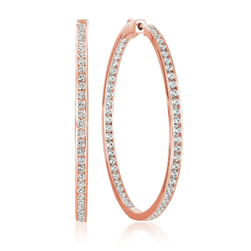 Crislu 18KT Rose Gold Plated Sterling Silver Cubic Zirconia In & Out Hoop Earrings